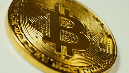 Close Up of Golden Bitcoin Coin