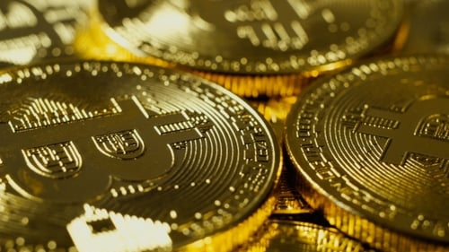 Crypto Currency Gold Bitcoins - BTC - Bit Coin. Shots Crypto Currency Bitcoin Coins Rotatin