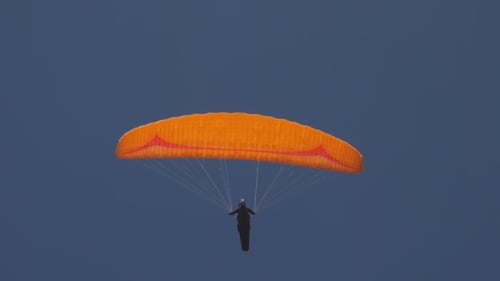 The Paraglider Flies over the Camera