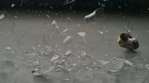 Light bulb falling and crashig on floor, Slow Motion