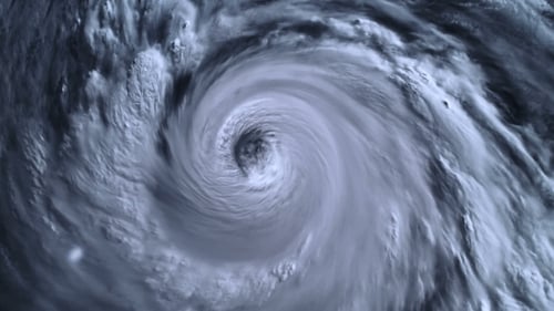 The Hurricane Storm with Lightning Over the Ocean.