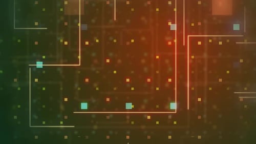 Futuristic Digital Grid Background with Flowing Lines and Squares