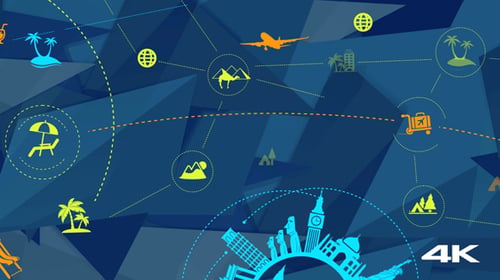 Global Travel Network Animated Icons Map Connection