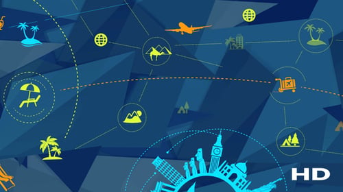 Global Travel Planning Animated Network with Flat Icons
