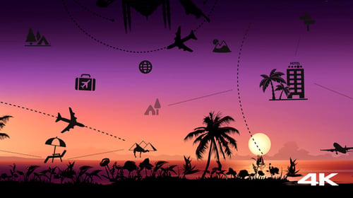 Global Travel Network Animation with Flat Design Icons