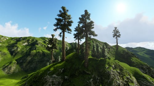 Majestic Mountain Landscape with Dynamic Sky and Green Trees