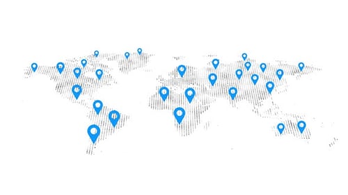 Corporate World Map wireframe mesh polygonal Blue Pointers Global