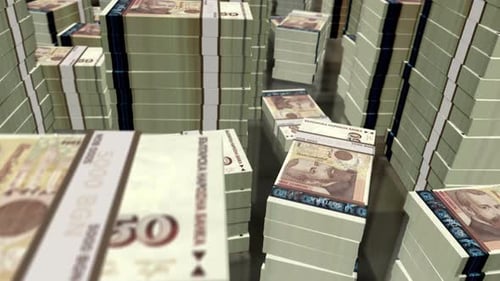 3d flight over the Bulgaria leva money banknote packs loop