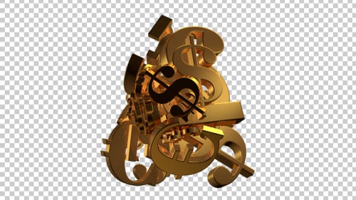 Golden Financial Symbols Rotating Animation