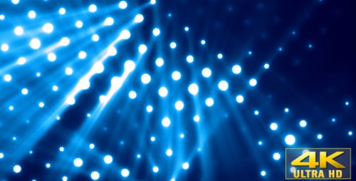 Rhythmic Blue Light Grid with Glowing Dots