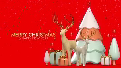 Merry Christmas 3D Holiday Scene with Reindeer and Gifts Animation