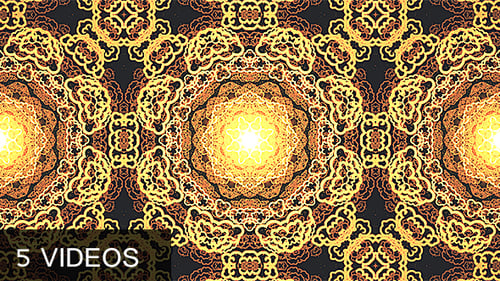 Evolving Golden Abstract Kaleidoscope Mandala Pattern