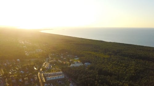 Coastal City in Woods From Drone