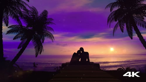 Romantic Couple Meets The Sunset By The Ocean