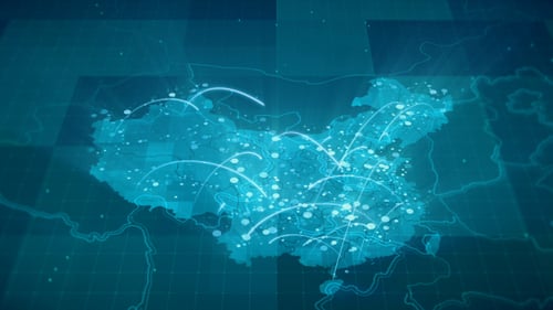 Animated Digital China Map with Network Data Connections