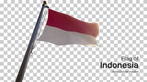 Realistic Waving Red and White Flag on Transparent Background