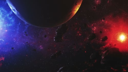 Animated Cosmic Landscape with Planets and Nebulae