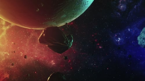 Dynamic Cosmic Journey Through Planet and Asteroid Field