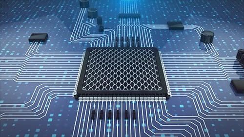 Futuristic Animated Circuit Board with Digital CPU