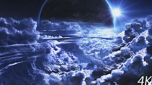 Blue Clouds with Planet and Star on the Background