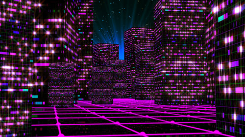 Animated Futuristic Cyber City Grid Loop with Neon Lights