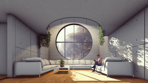 Modern Minimalist Interior with Dynamic Sunlight and Shadow Animation