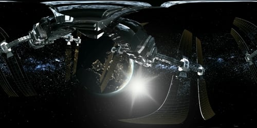 Station spatiale internationale en orbitant autour de la Terre en réalité virtuelle