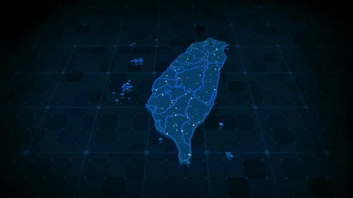 Futuristic Digital Map of Taiwan with Glowing Data Connections