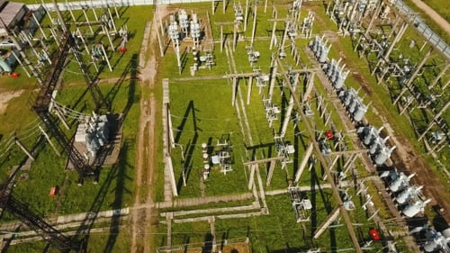 Elektrisches Umspannwerk, Kraftwerk, Luftaufnahme