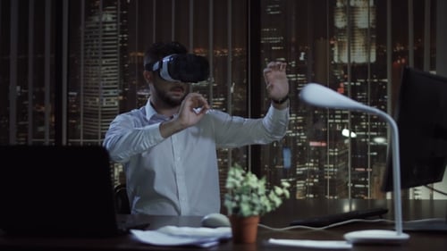 Man in VR Glasses in Office