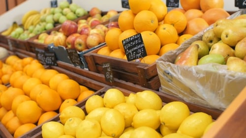 Shelfs with Fruits at the Market