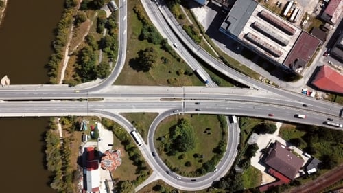 Cars on Highway Intersection Aerial