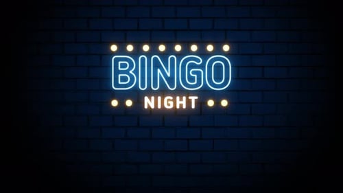 Sinal de néon de noite de bingo no fundo da parede de tijolos