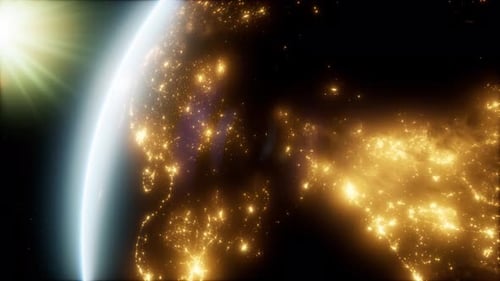 Amazing Sunrise Over The Earth. View Of Planet Earth From Space