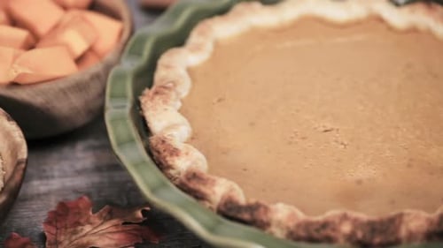 Step by step. Baking home made pumpkin pie for Thanksgiving dinner