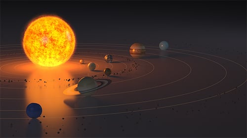 3D Animated Solar System with Orbiting Planets and Asteroids