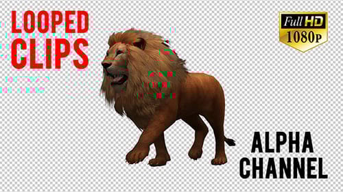 3D Animated Lion Walking with Alpha Channel