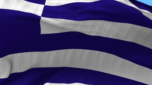 Realistic Waving Flag of Greece Against Blue Sky