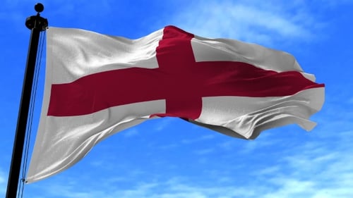 Waving England Flag Animation Against Blue Sky