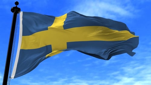 Seamless Loop of Sweden Flag Waving in Blue Sky
