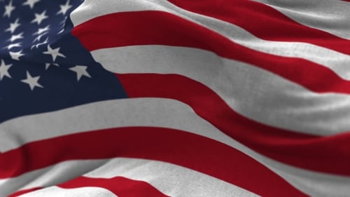 American Flag Waving in the Wind Close Up