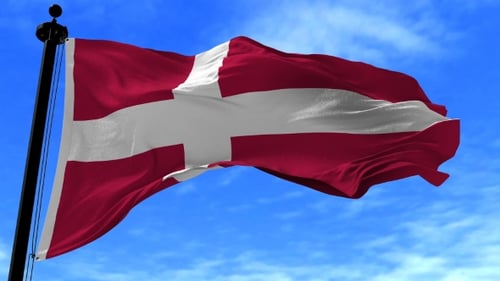 Realistic Denmark Flag Waving Loop with Blue Sky Background