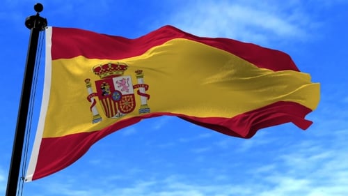 Realistic Spanish Flag Waving in Blue Sky Background