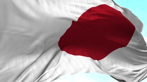 Seamlessly Looping Waving Japanese Flag Animation on Blue Sky