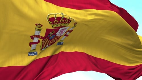 Realistic Waving Spanish Flag With Coat Of Arms