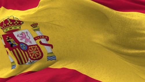 Waving Spain Flag with Animated Coat of Arms