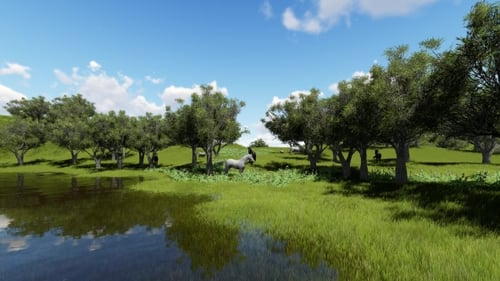 Floating Island with Horses and Cows