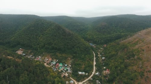 Aerial View on a Small Village in the Hills