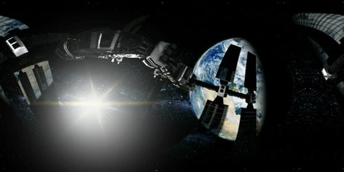 International Space Station Orbiting Earth in Virtual Reality