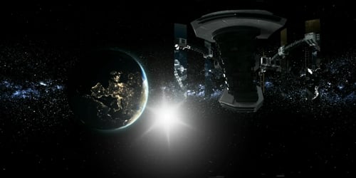 Station spatiale internationale en orbitant autour de la Terre en réalité virtuelle
